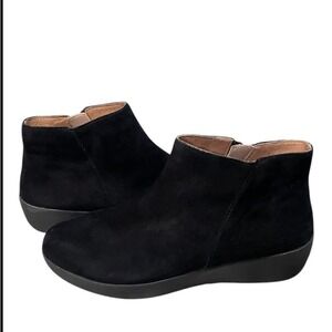 Fitflop Sumi Suede Ankle Booties Super Comfort Wedge Zipper Black Women's US 7‎